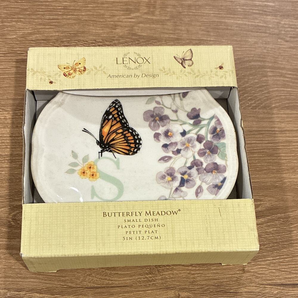 Lenox Butterfly Meadow Porcelain Small Dish Plate Round White Multicolor 5 in